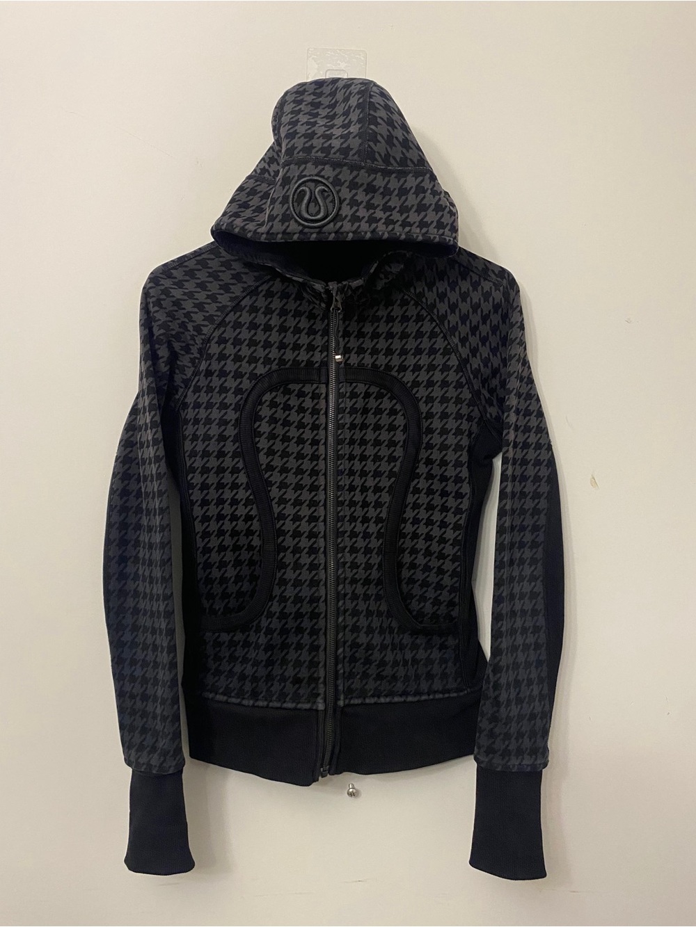 lululemon athletica Women's Black & Charcoal Houndstooth Full‑Zip Hoodie